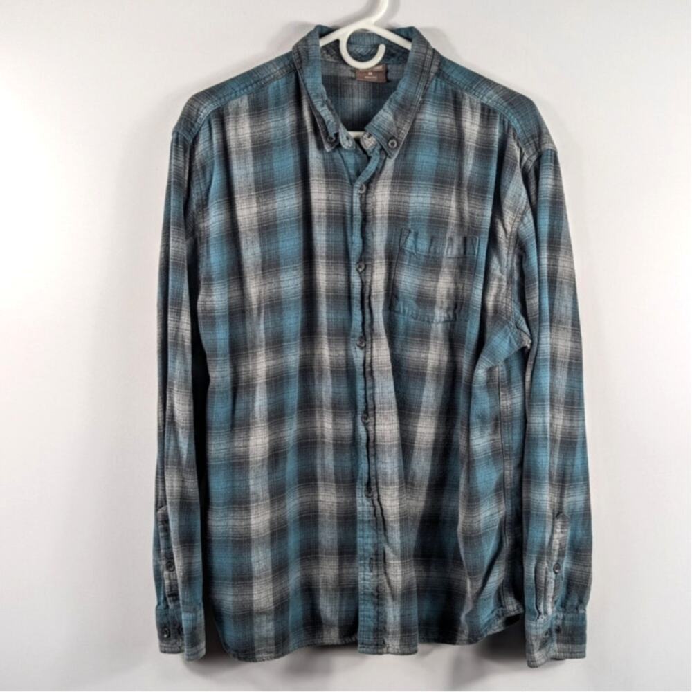Great Northwest Clothing Co Mens XL Flannel Shirt Teal Blue Gray Plaid Cotton